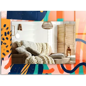 Zrcadlo Stylové obdélníkové nástěnné Zrcadlo 80x60 cm s abstraktní barevnou grafikou