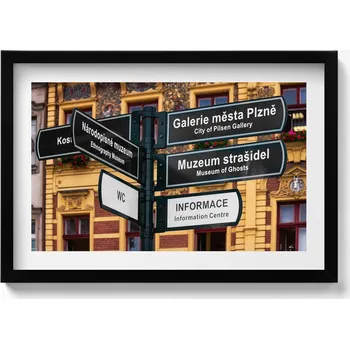 Obraz Dekorace obraz s grafikou v krásném černém rámu Rozcestník Plzeň 60x40 cm