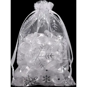 Vánoční dekorace Vánoční dárkový pytlík vločky 10x15 cm organza Varianta: bílá stříbrná, Balení: 100 ks