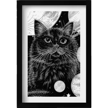 Obraz Dekorativní nástěnný obraz do pokoje Magická černá kočka a vesmír 20x30 cm