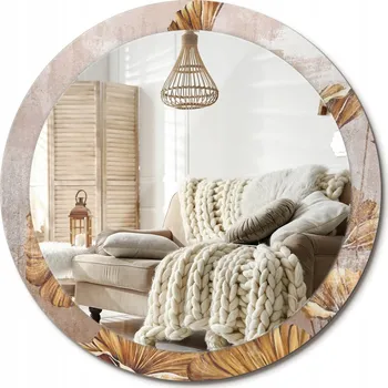 Zrcadlo Moderní dekorativní kulaté zrcadlo s potiskem Loft Boho listy průměr 90 cm