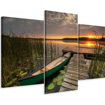 Obraz 3dílný obraz JEZERO Molo Východ Slunce 3D 60x40