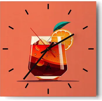 Hodiny Velké nástěnné hodiny na zeď 40x40 Koktejl Skleněné hodiny Čtvercové Tiché