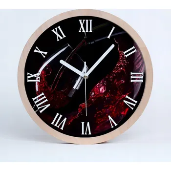 Hodiny Velké dřevěné nástěnné hodiny červené víno 30 cm