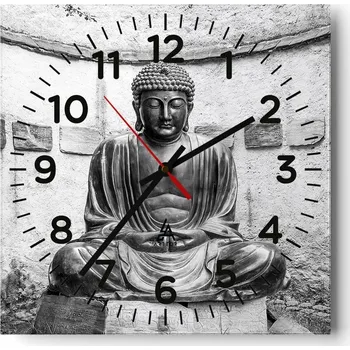 Hodiny Nástěnné hodiny do obýváku 40x40 Buddha Tiché hodiny na skle Stylové