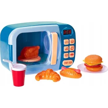 Dětský spotřebič Mikrovlnná trouba modrá na baterie s doplňky se světlem a zvukem v krabičce