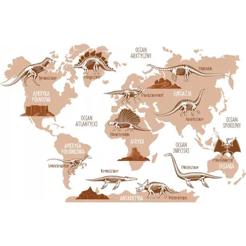 Obraz Nálepky na zeď MAPA SVĚTA kostry dinosaurů