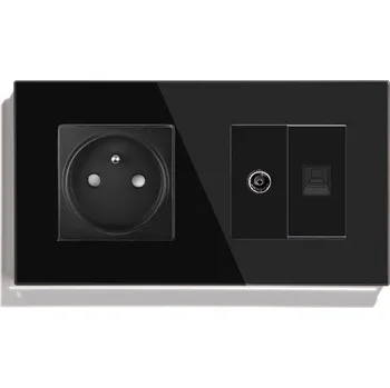 vypínač a zásuvka SKLENĚNÁ ZÁSUVKA ELEKTRICKÁ S VSTUPEM PRO ANTÉNU, INTERNET RJ45