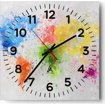 Hodiny Kuchyňské nástěnné hodiny 30x30 Mapa světa Skleněné hodiny do obýváku Tiché