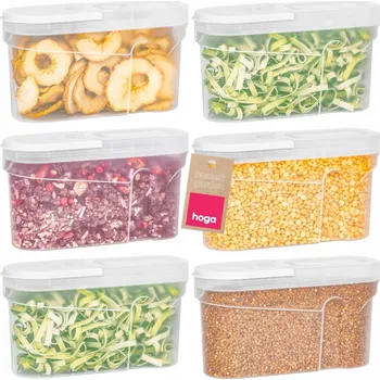 Dóza na potraviny KUCHYŇSKÁ NÁDOBA NA SYPKÉ POTRAVINY MOUKU CUKR RÝŽI S DÁVKOVAČEM 1,3L 6X