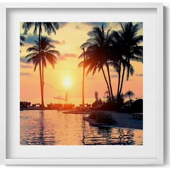 Obraz Dekorativní nástěnný obraz v rámu s grafikou loft Palmy v záři slunce 50x50 cm