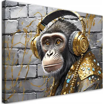 Obraz OBRAZ NA PLÁTNĚ NA ZEĎ OPICE SLUCHÁTKA POP ART 60x40