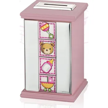 Pokladnička Pokladnička s hrací skříňkou a medvídkem | Barva: Růžová