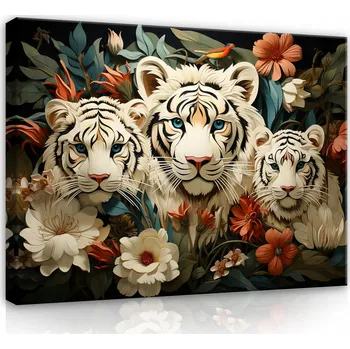 Obraz Obraz TYGR KWIATY ZVÍŘATA Na Plátně na Zeď do Ložnice Obýváku 60x40