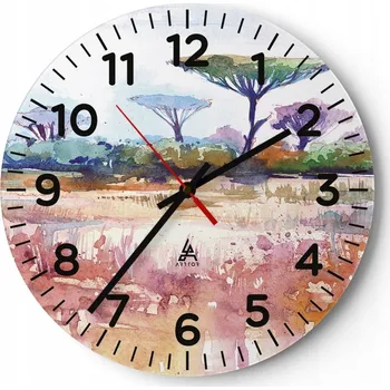 Hodiny Nástěnné hodiny do obýváku 40x40 Krajina Kulatý Skleněné hodiny Loft Tiché