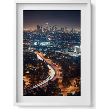 Obraz Elegantní obraz do obývacího pokoje v bílém rámu Město v noci z ptačí perspektivy 50x70 cm