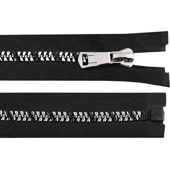 Zip Kostěný zip se stříbrno-černými zoubky No 8 délka 60 cm Varianta: 1 černá, Balení: 1 ks