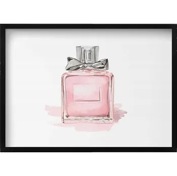 Obraz Dekorativní obraz v černém rámu do obývacího pokoje Růžové parfém s mašličkou 70 x 50 cm
