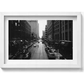 Obraz Ozdobný nástěnný obraz v rámu do obýváku Černobílé ulice Chicaga 30x20 cm