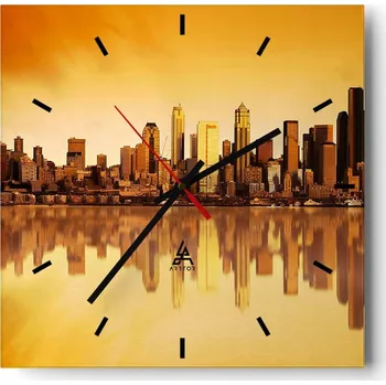 Hodiny Velké nástěnné hodiny na zeď 40x40 Město Skleněné hodiny Čtvercové Tiché