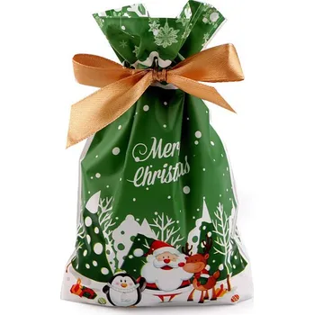 Vánoční dekorace Sáček s atlasovou stuhou vánoční 12x17,5 cm Varianta: 4 zelená, Balení: 5 ks