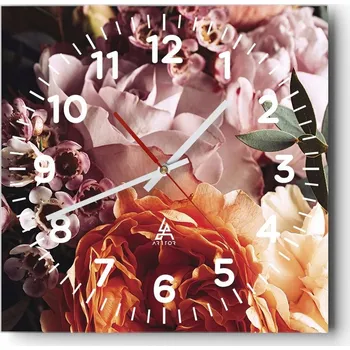 Hodiny Nástěnné hodiny do obýváku 40x40 Květiny Tichý chod Skleněné hodiny