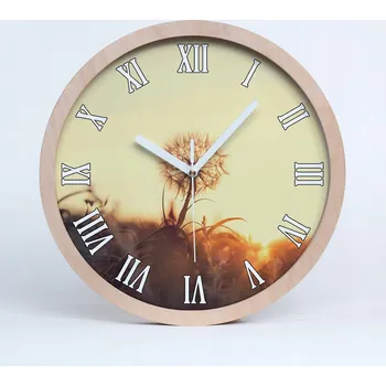 Hodiny Velké dřevěné tiché nástěnné hodiny pampeliška průměr 30 cm