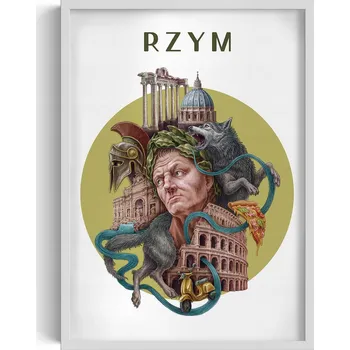 Obraz Ozdobný nástěnný obraz v rámu Řím Koloseum Vlčice Panteon Pizza 50x70 cm