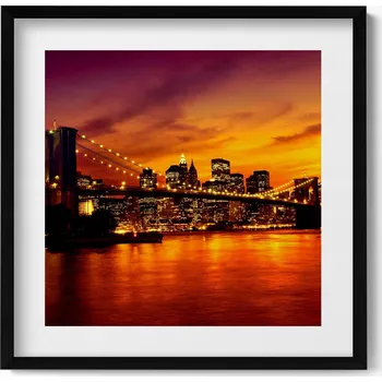 Obraz Obraz grafika v černém rámu Večerní pohled na Brooklynský most 50x50 cm