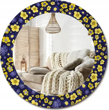 Zrcadlo Kulaté nástěnné dekorativní zrcadlo ve skleněném rámu průměr 60 cm Malé kytičky