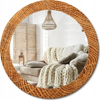 Zrcadlo Nástěnné Zrcadlo s ozdobným skleněným rámem, dubové dřevo, průměr 70 cm