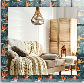 Zrcadlo Zrcadlo s ozdobným skleněným rámem s potiskem Květiny a listy 60 x 60 cm