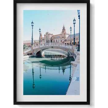 Obraz Obraz s černým rámem a grafikou na zeď Španělské náměstí v Seville 50x70 cm
