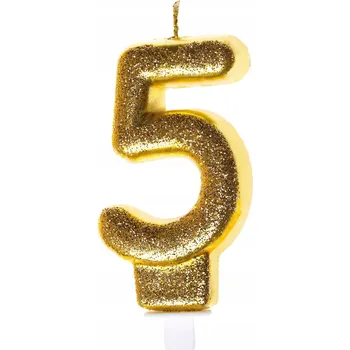 Dortová svíčka Narozeninová svíčka zlatá brokátová číslice 5