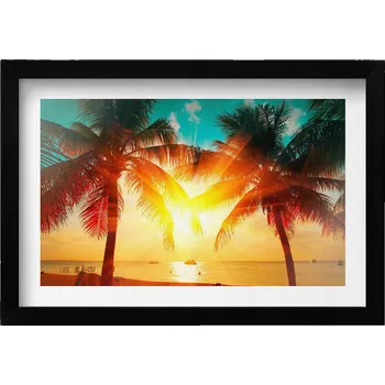Obraz Obraz grafika v rámu Prázdninový výhled - palmy při západu slunce 30x20 cm
