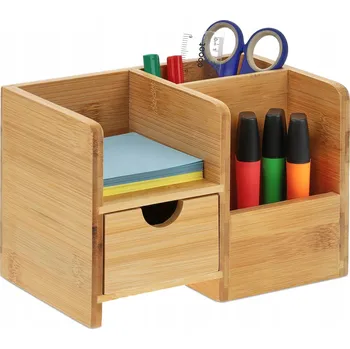Úložný box ORGANIZÉR NA STŮL SE ZÁSUVKOU, 2 PŘIHRÁDKY, BAMBUSOVÝ RELAXDAYS
