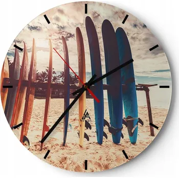 Hodiny Nástěnné hodiny do kuchyně 30x30 Surfing Skleněné hodiny do obýváku Loft Tiché