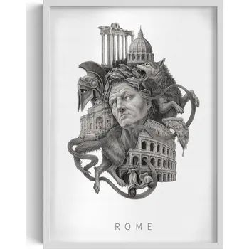 Obraz Závěsný obraz rámeček Černobílý Řím Koloseum Vlčice Panteon Pizza 50x70
