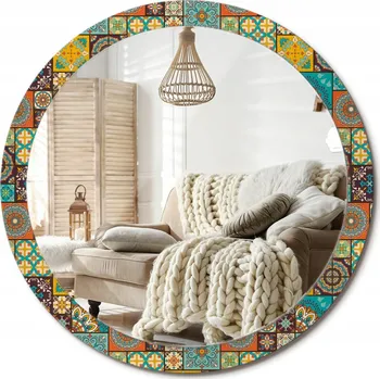 Zrcadlo Kulaté nástěnné dekorativní zrcadlo ve skleněném rámu, arabský vzor, průměr 100 cm