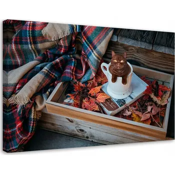 Obraz Obraz Čokoláda Kočka Podzim Listí Kniha 60x40