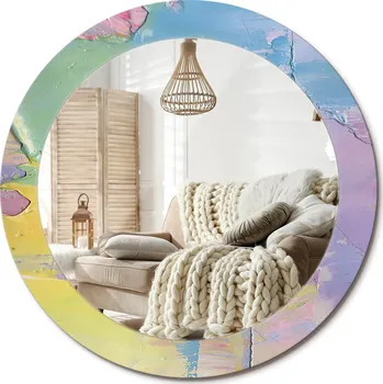 Zrcadlo Nástěnné Zrcadlo s ozdobným rámem. Textura olejové barvy. Průměr 70 cm.