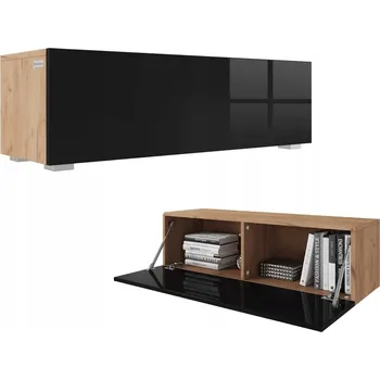 Televizní stolek TV stolek KIRA 105 cm závěsný, dub craft zlatý / ČERNÁ LESKLÁ ČELA