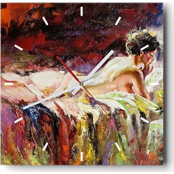 Hodiny Velké nástěnné hodiny na zeď 40x40 Žena Skleněné hodiny Čtvercové Tiché