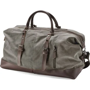 Cestovní taška Sportovní taška z kovově šedého plátna a hnědé kůže - Trendhim