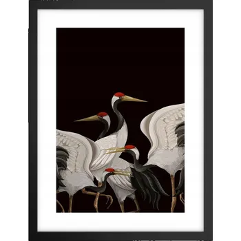 Obraz Obraz plakát v černém rámu do obýváku 30x40 jeřábi foto plakáty na zeď