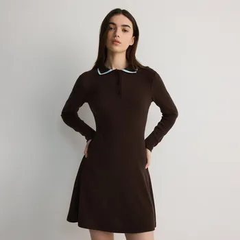 Dámské šaty Reserved - Mini šaty s límcem - tmavě hnědá - WW278-89X - WW278-89X-XL