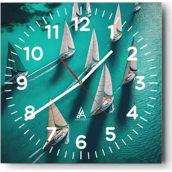 Hodiny Nástěnné hodiny do obýváku 40x40 Plachetnice Tiché hodiny na skle Bez hlučný