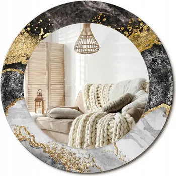 Zrcadlo Kulaté moderní zrcadlo na stěnu s potiskem na skle, průměr 50 cm, motiv Mramor, styl loft