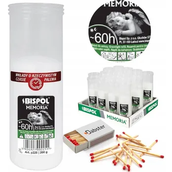 Svíčka Parafínové vložky do hřbitovních svíček BISPOL P220 60H 20 ks + zápalky DABSTER_ PL a38