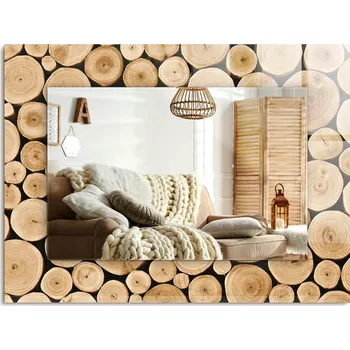 Zrcadlo Zrcadlo s potiskem na zeď, dekorativní, svislé/vodorovné, řezy kmenů stromů, 80x60 cm
